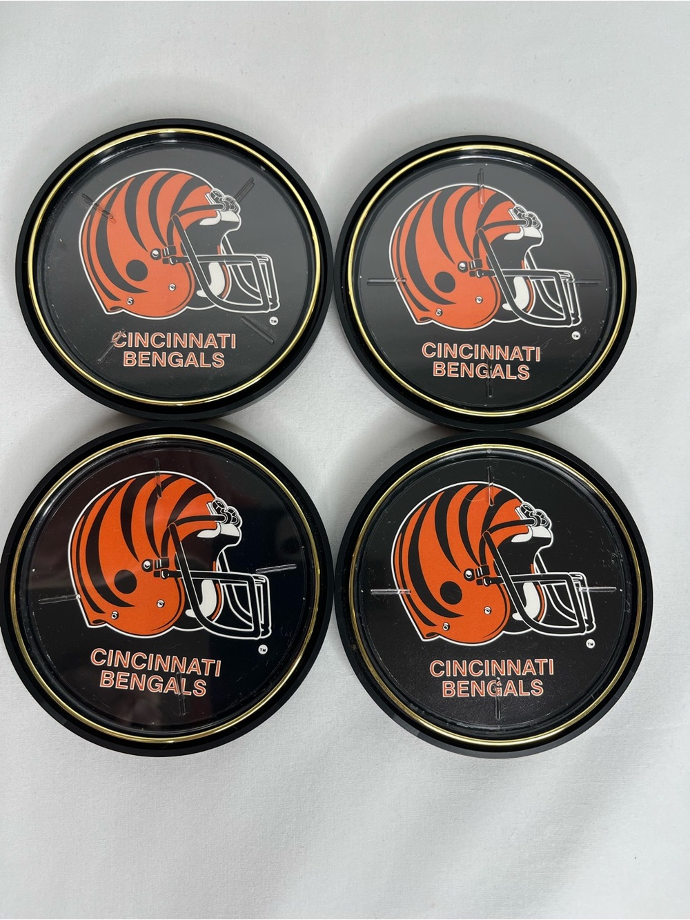 Stacking Cincinnati Bengals Set of 4 Coasters with Football Helmet